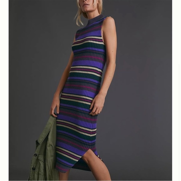 DOLAN Anne Gray & Purple Stripe Ribbed Sleeveless Midi Dress - Picture 1 of 5